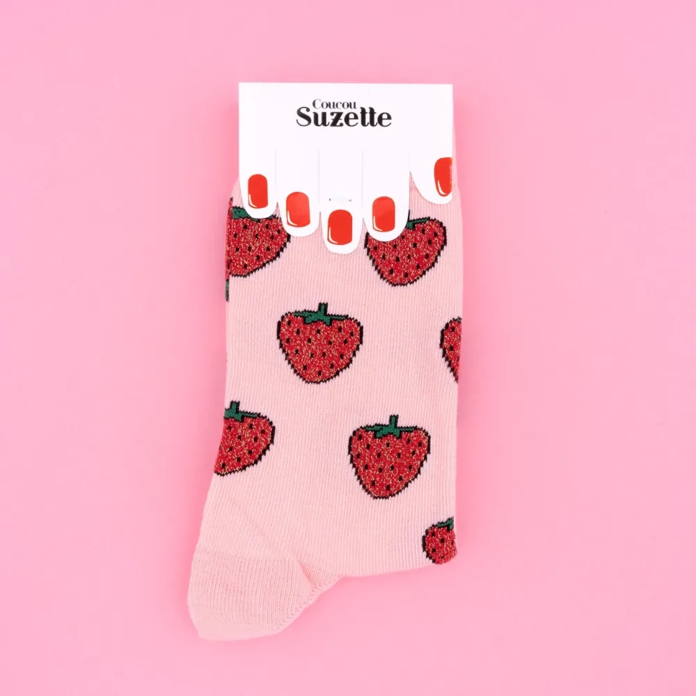 New Chaussettes à paillettes Fraise Chaussettes Coton