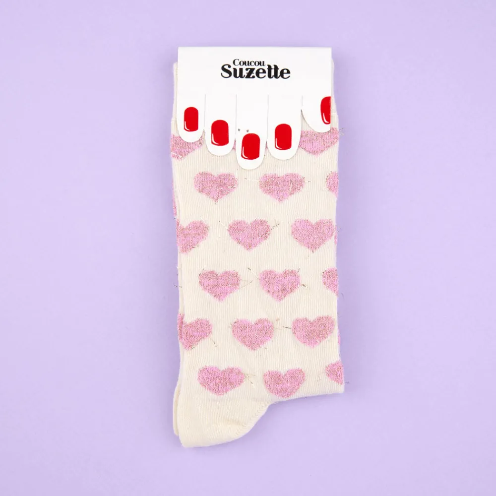 Cheap Chaussettes Coeur rose à paillettes Chaussettes Coton