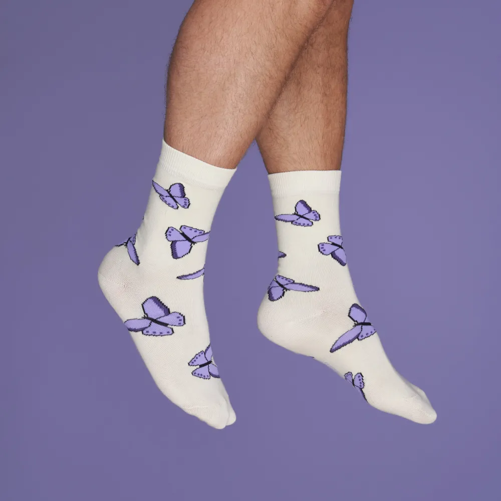 Clearance Chaussettes Papillon Mauve Chaussettes Coton