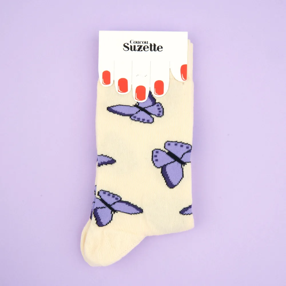 Clearance Chaussettes Papillon Mauve Chaussettes Coton