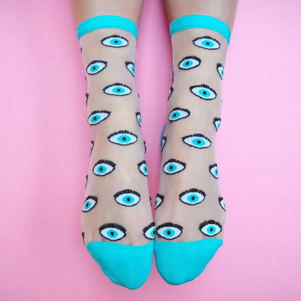 Store Chaussettes transparentes Oeil - Bleu Chaussettes Transparentes
