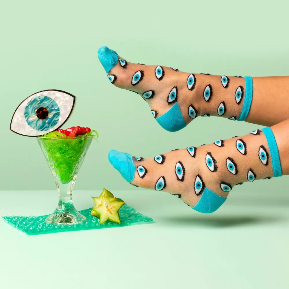 Store Chaussettes transparentes Oeil - Bleu Chaussettes Transparentes