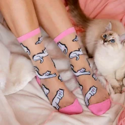 Online Chaussettes transparentes Chat Blanc Chaussettes Transparentes