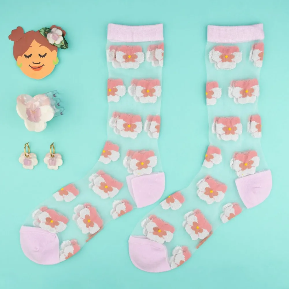 Best Chaussettes transparentes Pensée Rose Chaussettes Transparentes