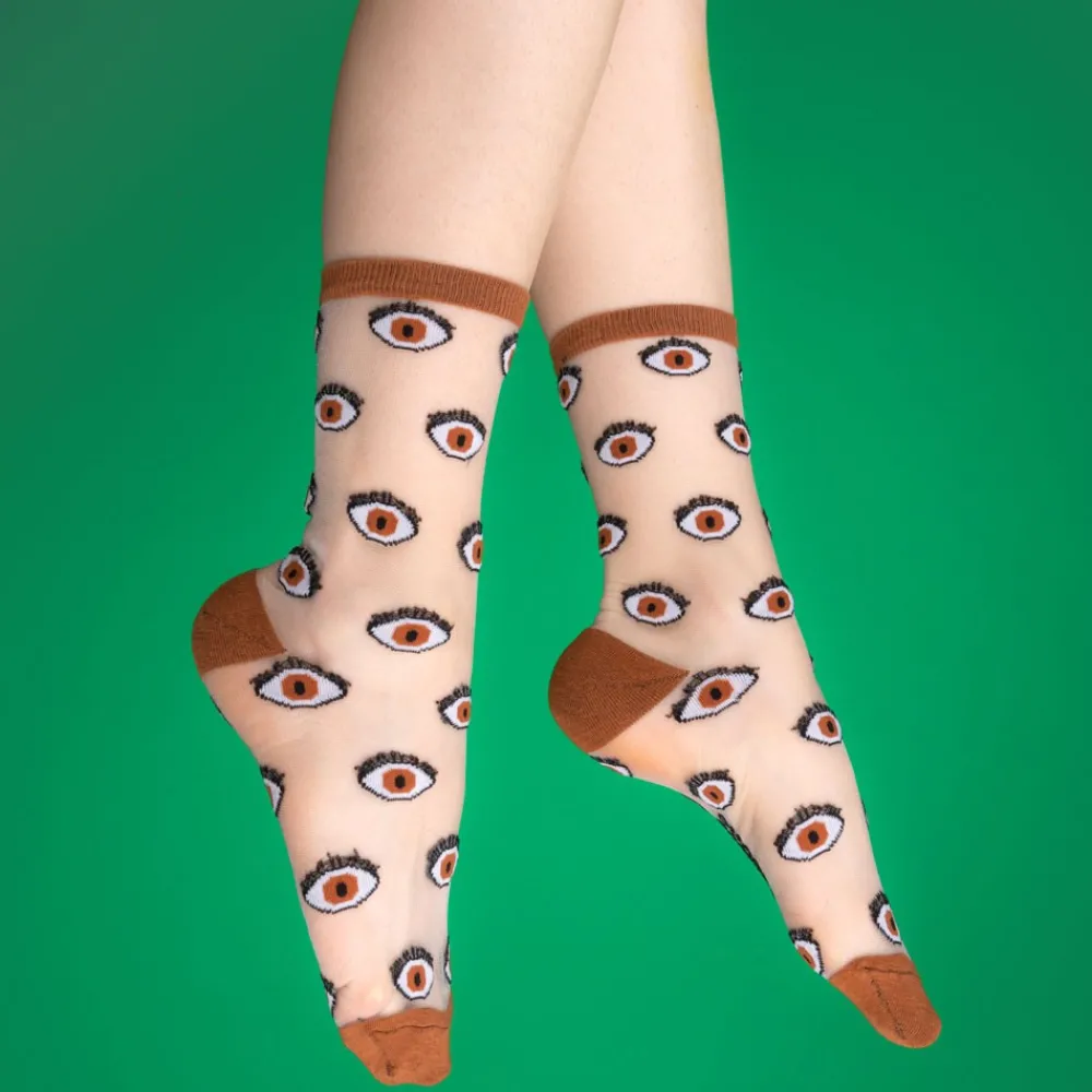 Clearance Chaussettes transparentes Oeil - Marron Chaussettes Transparentes