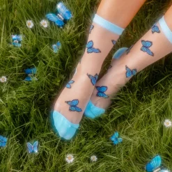 Store Chaussettes transparentes Papillon Bleu Chaussettes Transparentes