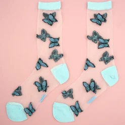 Store Chaussettes transparentes Papillon Bleu Chaussettes Transparentes