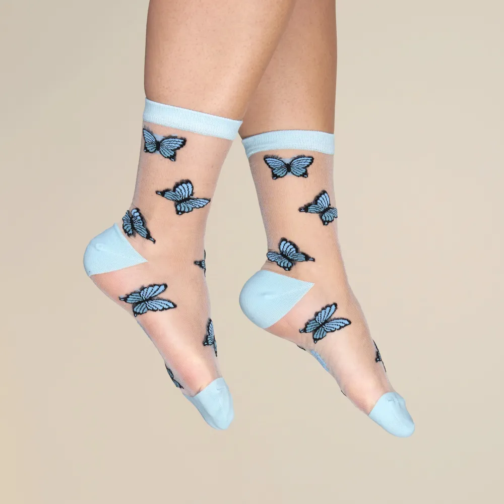 Store Chaussettes transparentes Papillon Bleu Chaussettes Transparentes