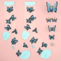 Store Chaussettes transparentes Papillon Bleu Chaussettes Transparentes