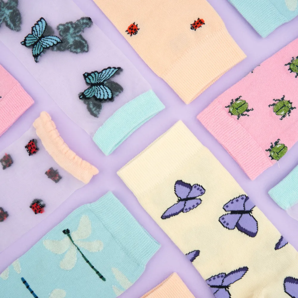 Store Chaussettes transparentes Papillon Bleu Chaussettes Transparentes